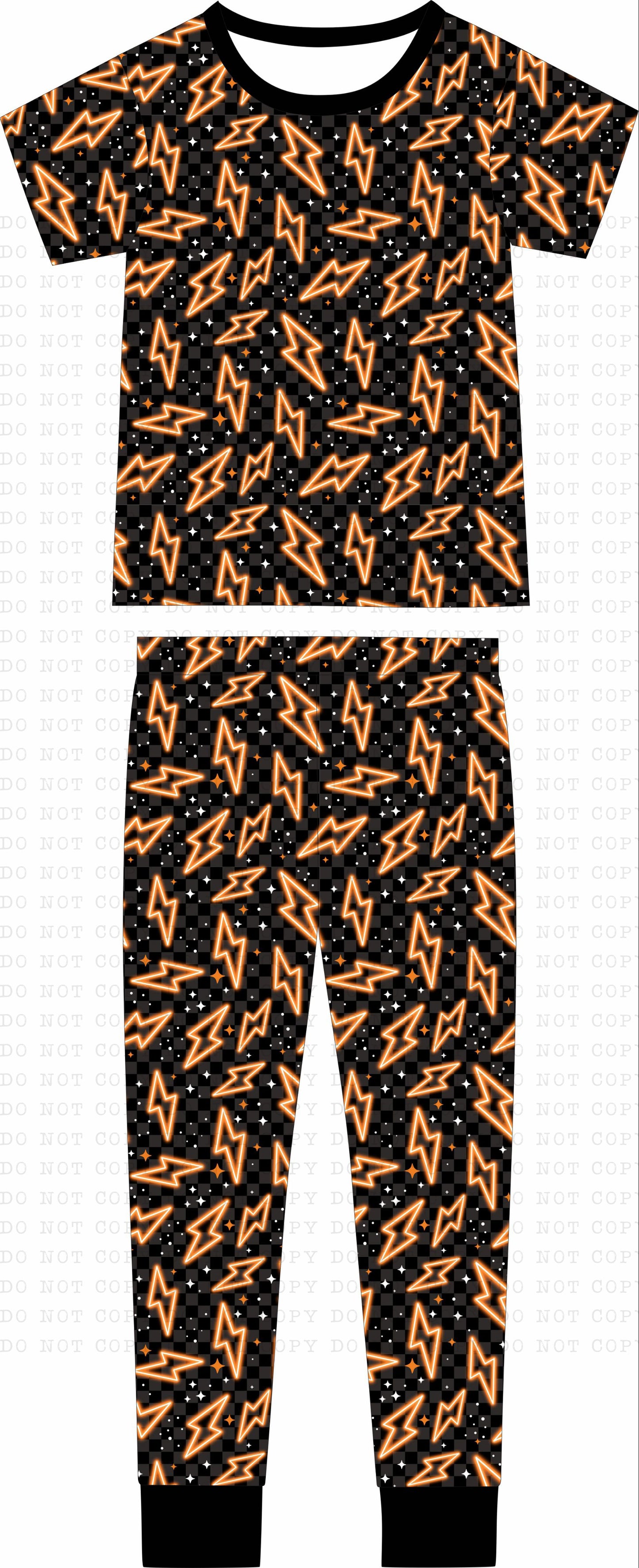 Orange lightning bolt bamboo pjs