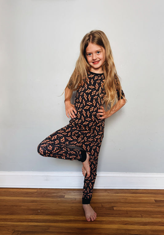 Orange Lighting Bolt 2-piece Bamboo Pajamas