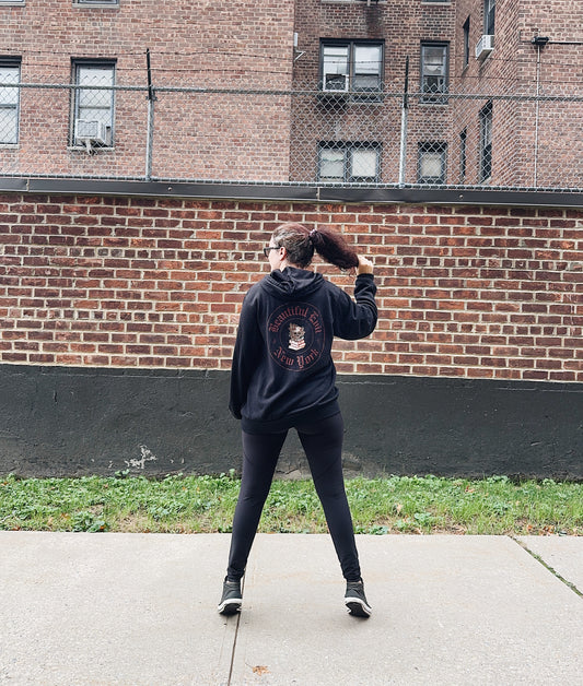 Beautiful Evil NYC | Black Hoodie with Red Gothic Crest