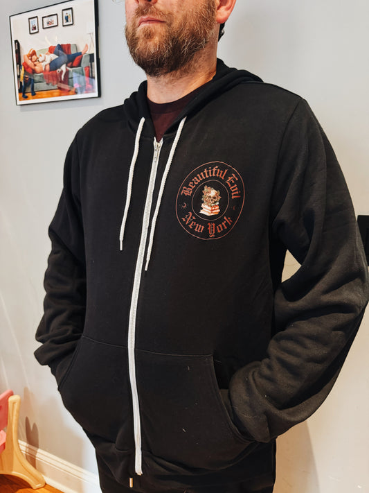 Beautiful Evil NYC | Black Zip Hoodie with Gothic Crest