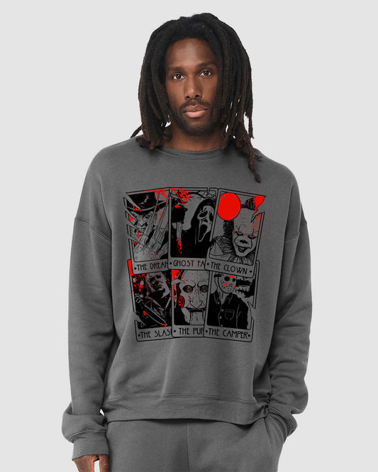 Asphalt Bella Canvas horror movie villains sweatshirt with gothic streetwear print