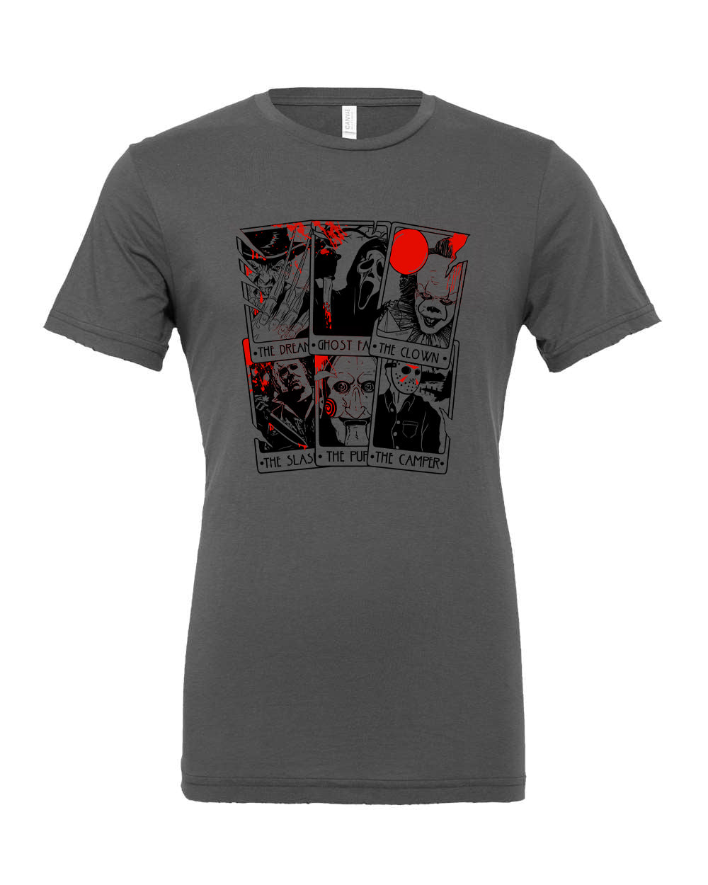 Kids Asphalt horror graphic tee with black and red slasher character card design